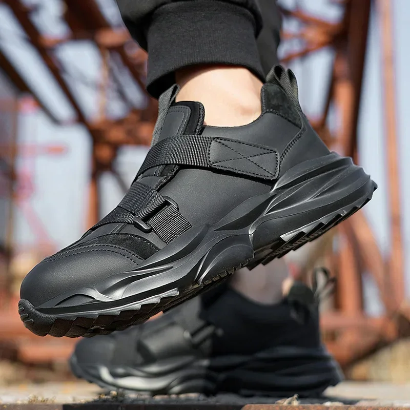 Botas de seguridad para hombre, botas de trabajo con punta de acero, color negro, antigolpes, antipinchazos, zapatos protectores ligeros de cuero de microfibra - imagen 3