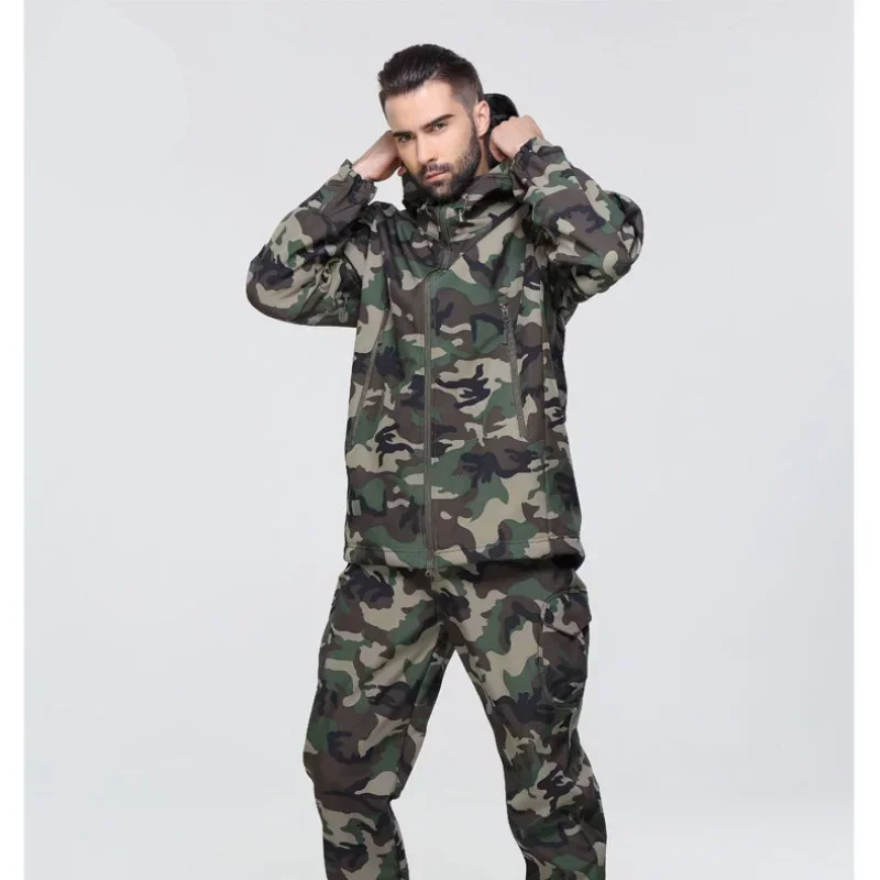 Abrigo con capucha impermeable táctico SoftShell para hombre, pantalones de combate, pesca, senderismo, Camping, escalada, esquí, invierno - imagen 5