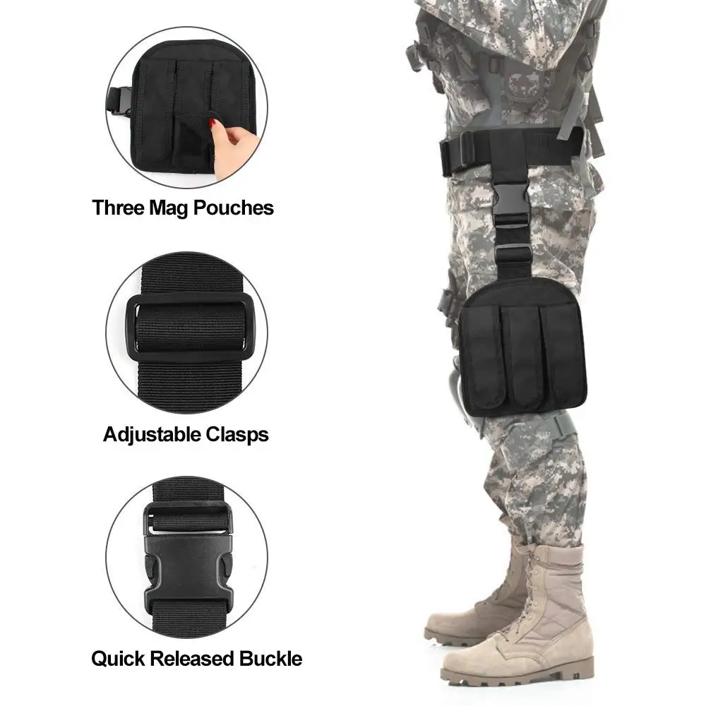 Juego de funda táctica para pierna con cinturón táctico, soporte para pistola, funda militar ajustable para muslo Airsoft, bolsillo de utilidad - imagen 3