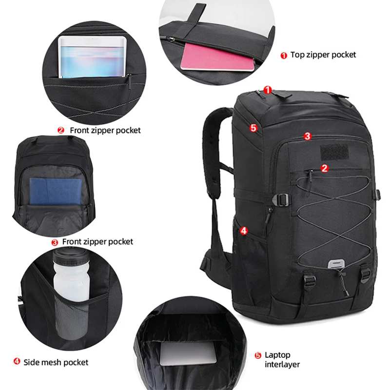 Mochila táctica para hombre para senderismo al aire libre, Camping, viaje, escalada, entrenamiento, senderismo, mochila con gancho y bucle, mochila deportiva para correr - imagen 4