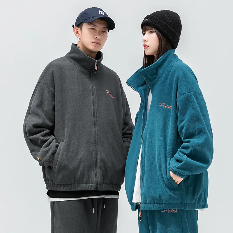 Conjunto de chaqueta y pantalón de lana para hombre, ropa deportiva holgada informal de terciopelo, sudadera con cremallera, abrigo y pantalones, Otoño e Invierno - imagen 2