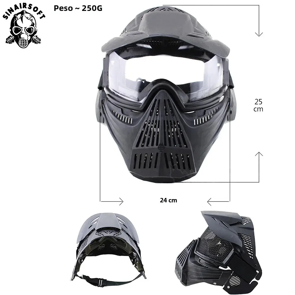 SINAIRSOFT-mascarilla táctica de protección facial completa, máscara de Paintball CS de alta resistencia, sombreado de campo, lente de PC, gafas antiniebla para caza Airsoft - imagen 4