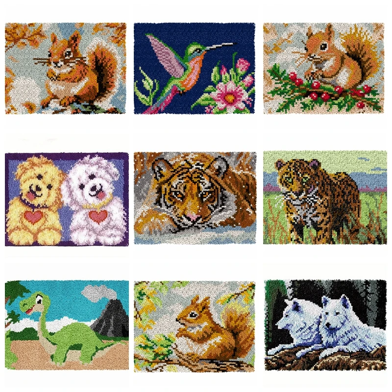Serie de animales bordado alfombra pestillo gancho Material gato segmento bordado sin terminar pestillo gancho alfombra Kits hacer usted mismo DIY