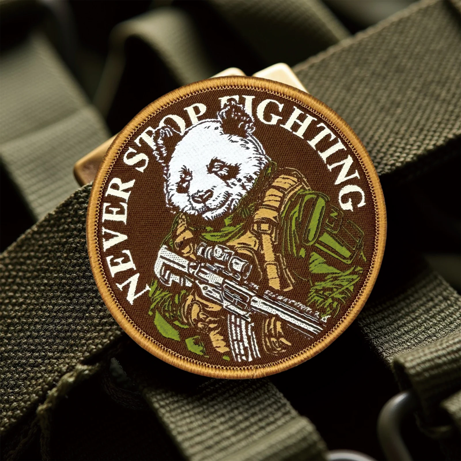 Naranja Never Stop Fighting Panda Soldier Velcros parche táctico gancho y bucle insignia para mochila, chaqueta, gorras - imagen 4