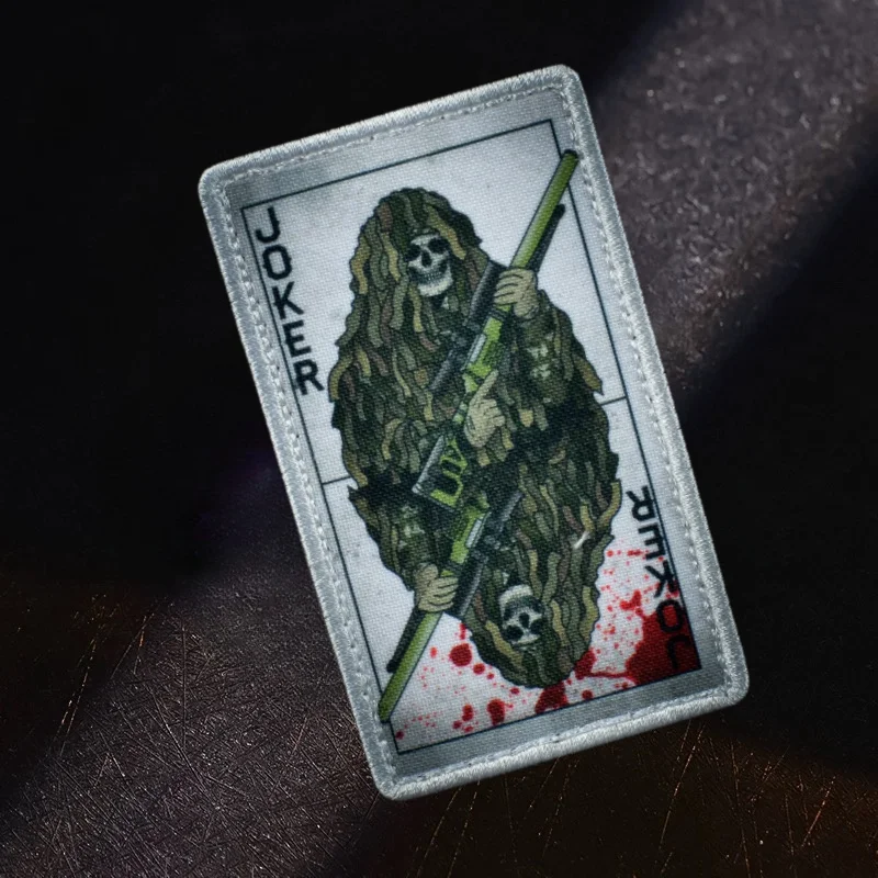 Joker Poker esqueleto soldado parche táctico militar francotirador moral brazalete mochila insignia gancho y bucle ropa apliques en mochila - imagen 5