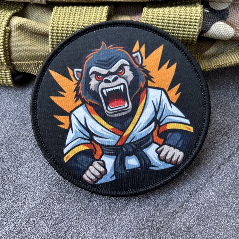 Parche Táctico con Estampado de Mono Luchador, Insignia de Moral, Parches Militares de Animales con Velcro para Ropa, Mochila, Brazalete - imagen 2