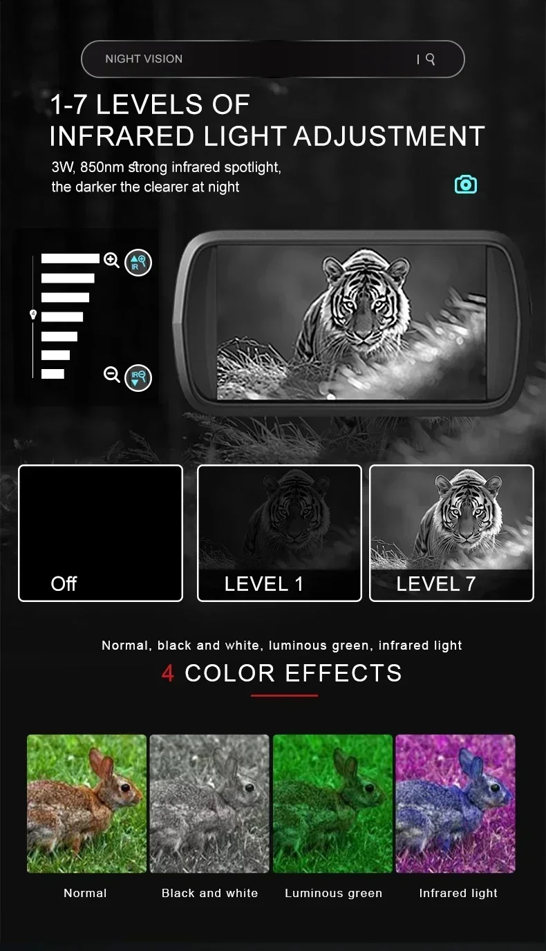 Binoculares de visión nocturna 4K, telescopio de caza infrarrojo con Zoom 8X, equipo de Camping, gafas de visión nocturna de 350m-400m para viajes - imagen 4