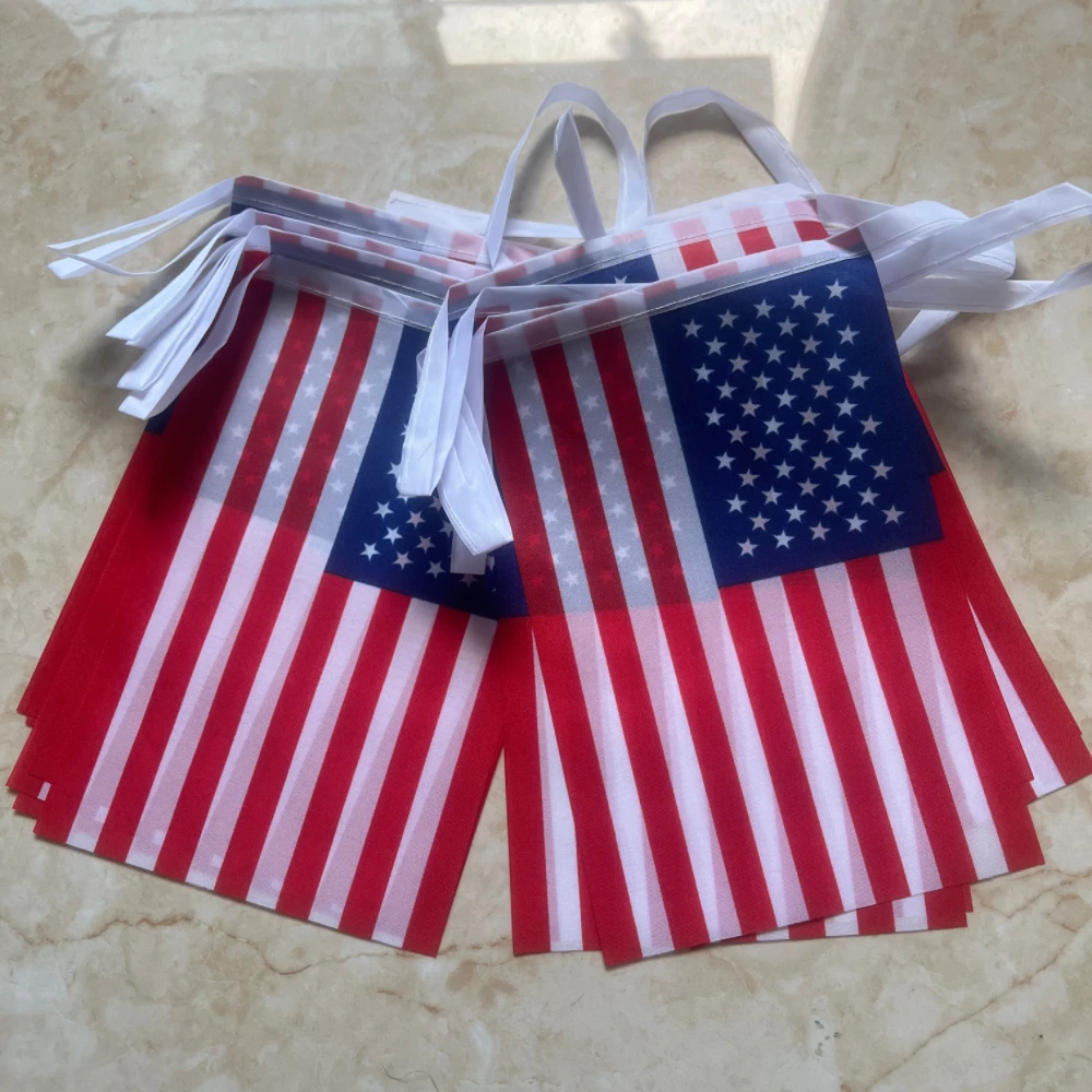 20 unids/set 14cm x 21cm bandera de EE. UU. América bandera de cuerda banderines americanos bandera de cuerda pequeña - imagen 2