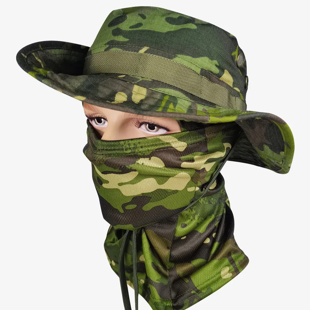 Boonie sombrero táctico de camuflaje, gorra de verano para caza, senderismo, al aire libre, gorras de sol, polaina de cuello CS, máscara facial a prueba de viento - imagen 4