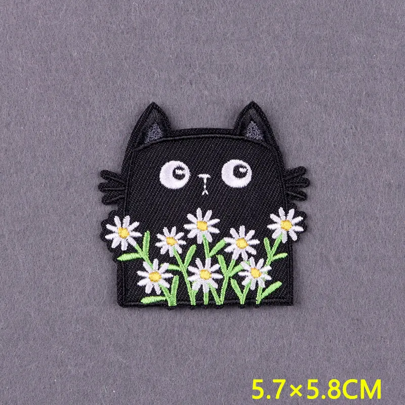 Parche de gato de dibujos animados para planchar en la ropa, Parche de ropa de animales DIY, cosas lindas, parches bordados para ropa, decoración de rayas - imagen 5