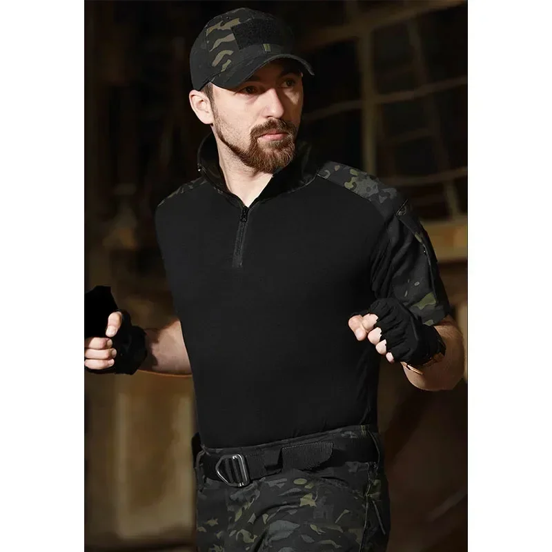 Conjunto de entrenamiento de camuflaje MCBK para exteriores, camisetas de combate con cremallera 1/4 para hombre, traje táctico elástico con múltiples bolsillos, ropa de trabajo de secado rápido, pantalones Cargo - imagen 5