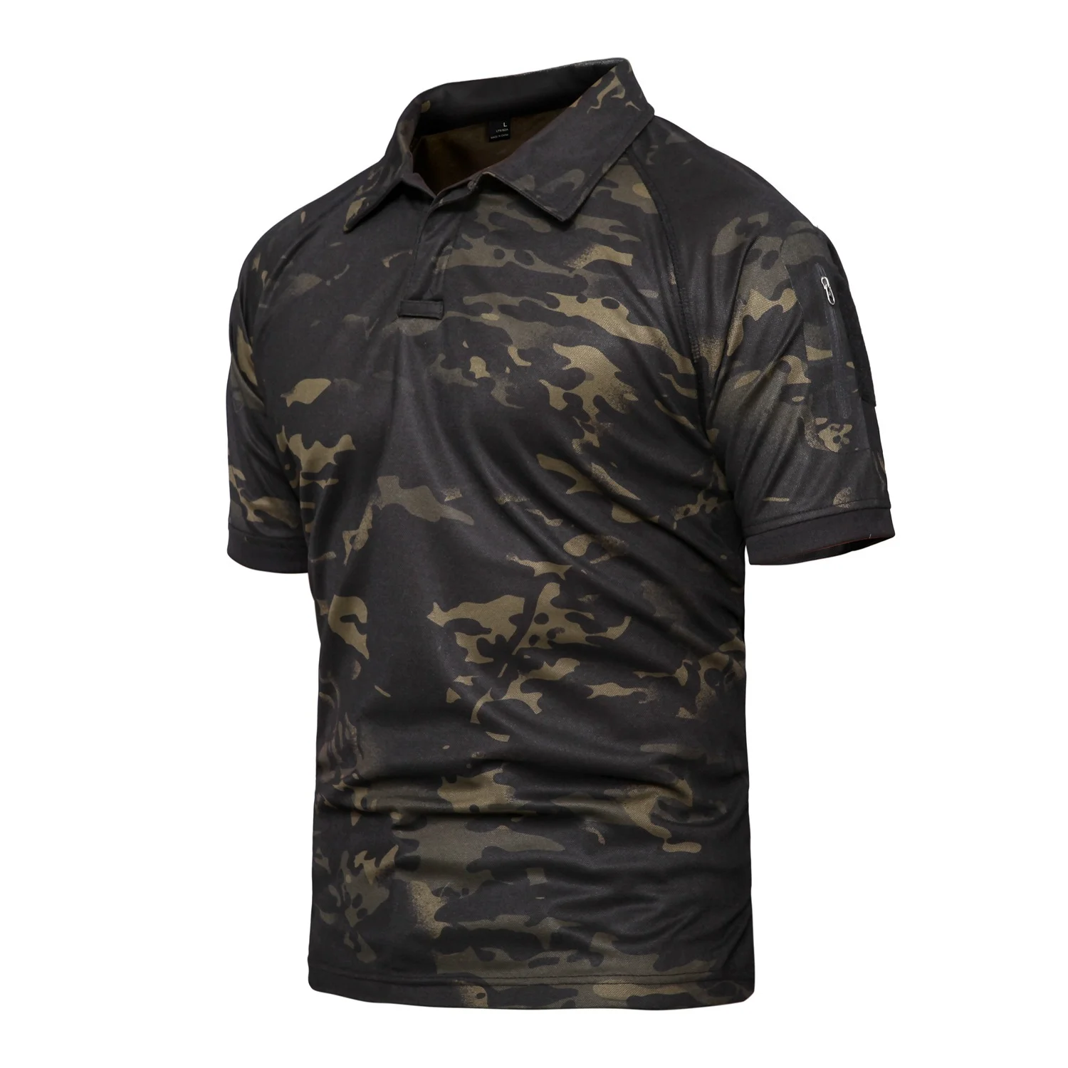 Camiseta táctica con solapa de camuflaje, camisa negra de manga corta para montar al aire libre - imagen 2