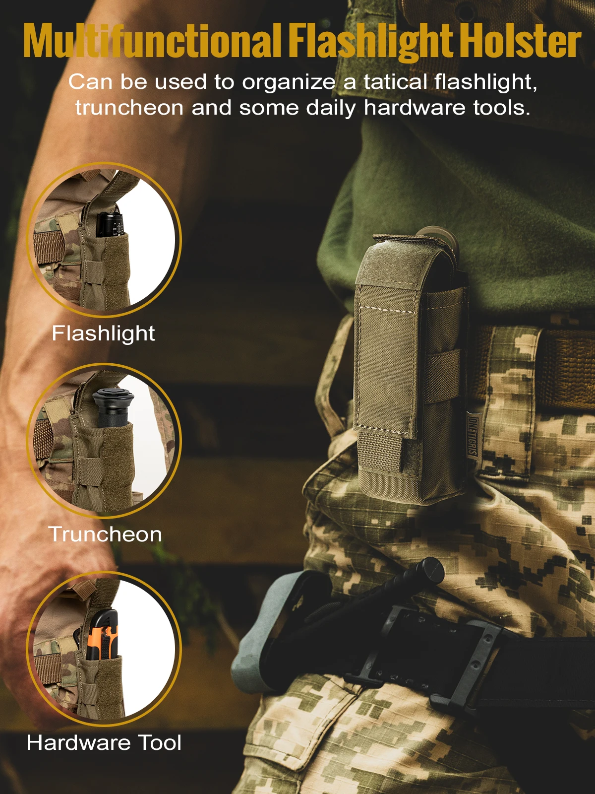 ONETIGRIS-funda para linterna, soporte para linterna Molle, funda para linterna táctica, soporte para cinturón de nailon 1000D - imagen 3