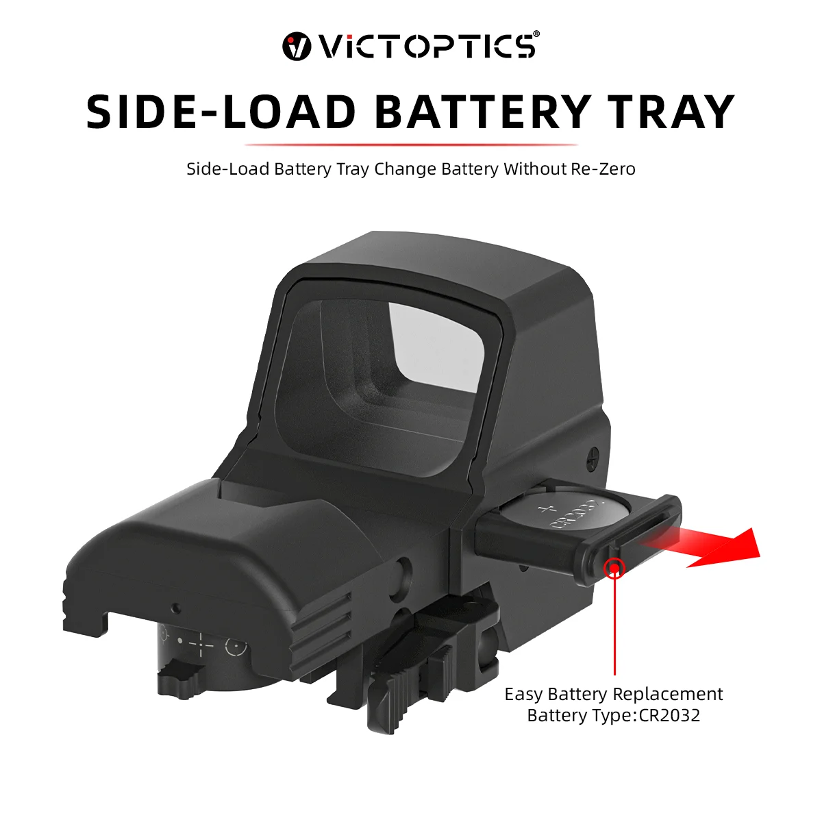 VictOptics SRD 1x23x33 mira de punto rojo con cuatro retículas, verde y rojo, 6 niveles de brillo, montaje de liberación rápida, ventana de visión amplia, batería lateral - imagen 2