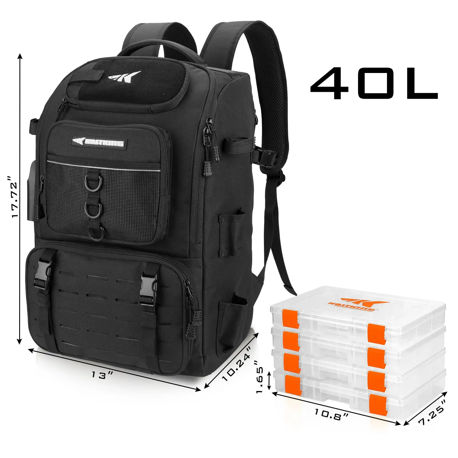 Mochila para aparejos de pesca KarryAll de 40L con soporte para caña, 4 cajas de aparejos para aparejos de pesca y almacenamiento de equipos, regalos para hombres y padres - imagen 2