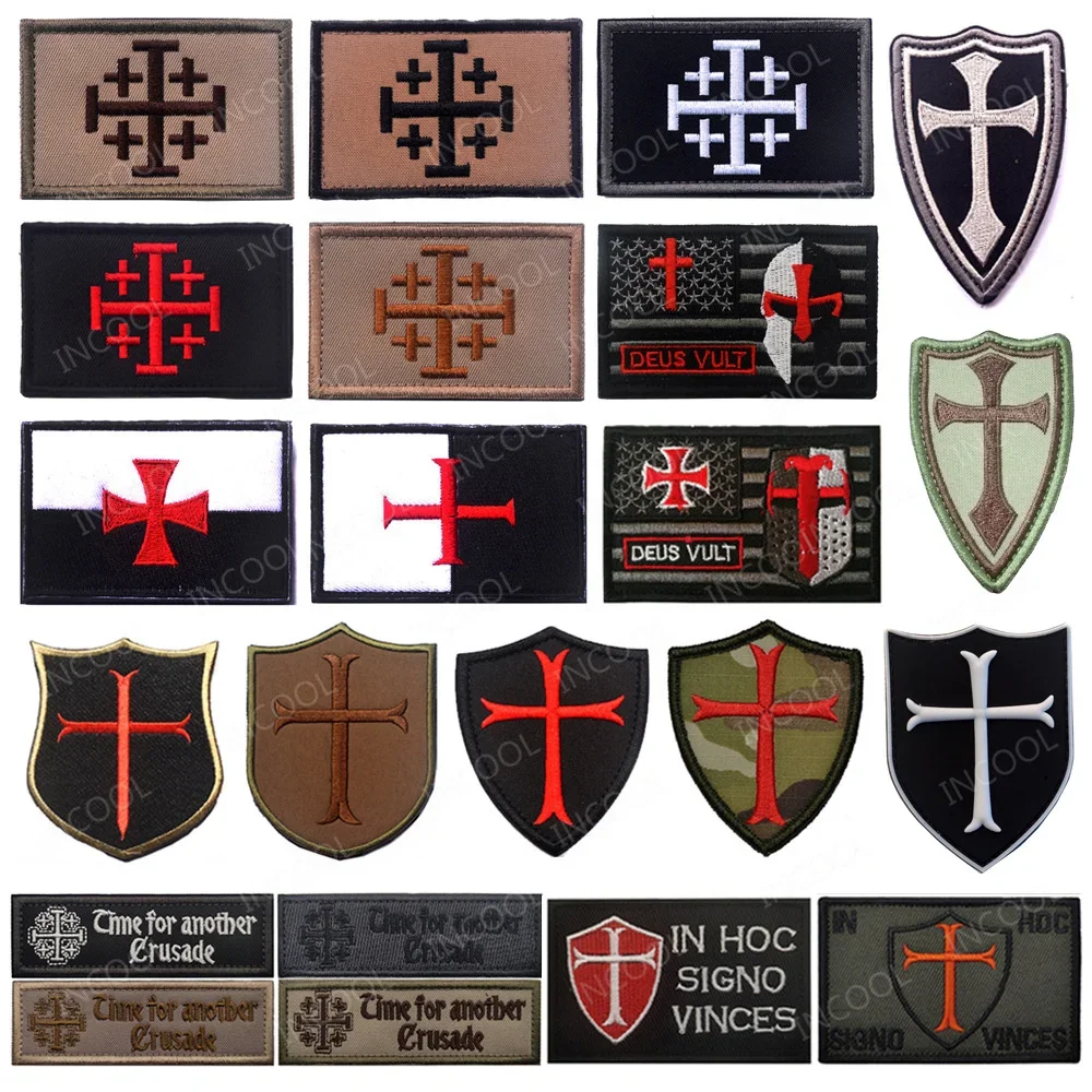 Parches bordados de Caballeros Templarios, brazalete de goma de PVC reflectante cruzado, sujetador con apliques, parche para hombro para gorra de ropa - imagen 2