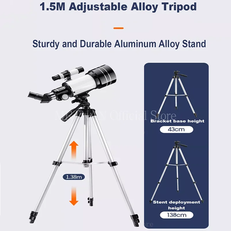 Telescopio astronómico profesional para el espacio, Monocular grande de 70mm, binoculares potentes de tiempo 150, visión nocturna, estrella para acampar - imagen 5