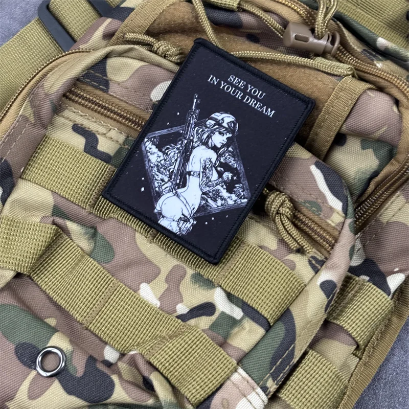 Parche estampado "See You in Your Dream" para ropa, insignia de moral táctica, parche militar con gancho, brazalete para mochila