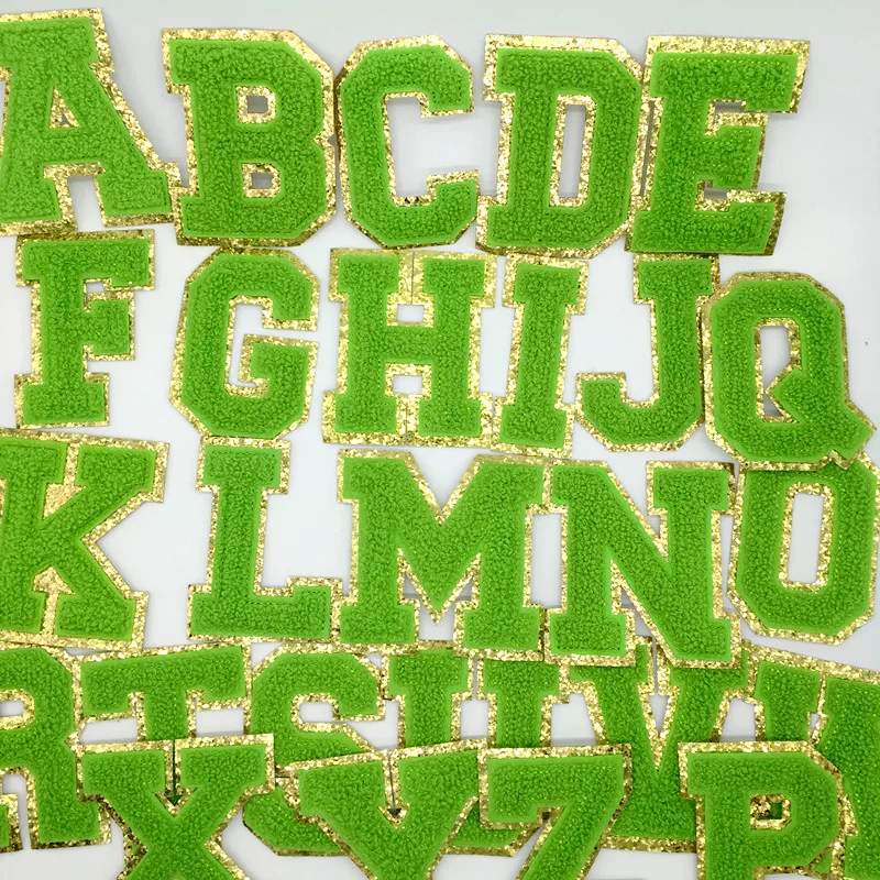 Parches de letras de gran tamaño A-Z para ropa, parches para planchar de Color verde para ropa, pegatinas de costura, apliques (8CM) - imagen 3