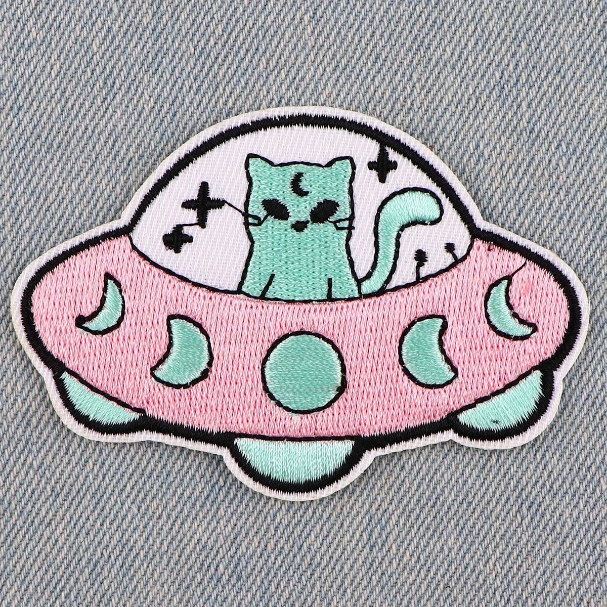 OVNI Alien parches bordados, insignias, parches para planchar en la ropa, vestido DIY, Jeans, sombrero, accesorios de ropa, pegatinas de apliques de gato - imagen 5