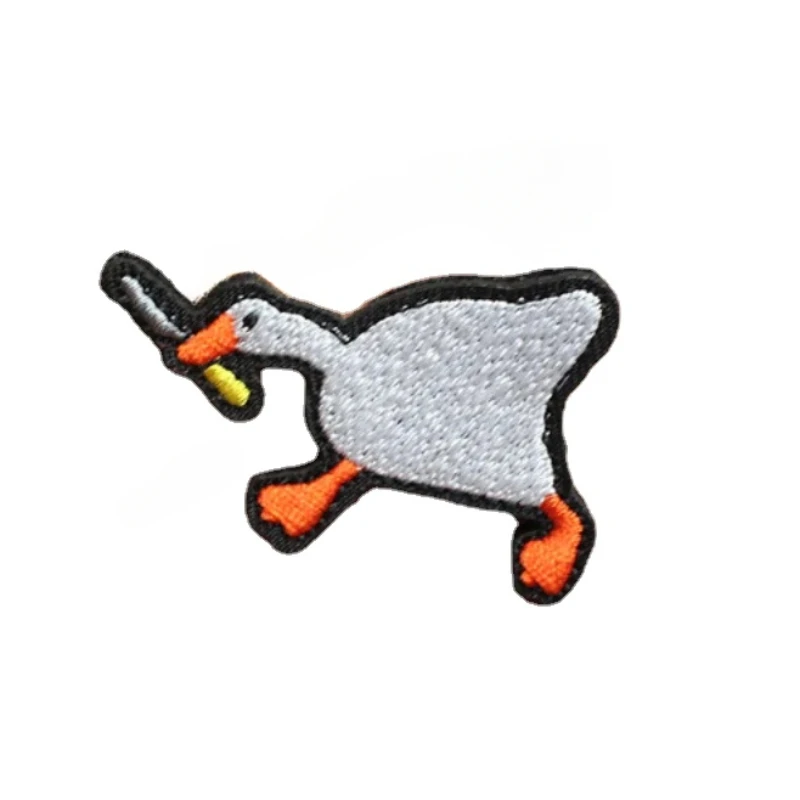 Parche bordado de ganso con cuchillo para niños, pegatina decorativa de costura para mochila, dibujos animados, grande, blanco - imagen 5