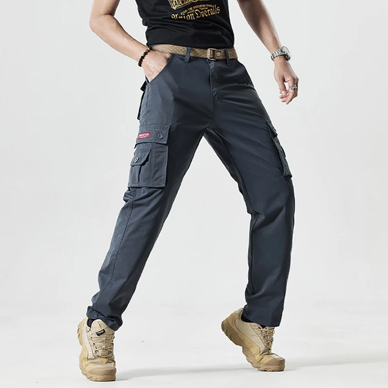 Pantalones de escalada con múltiples bolsillos para hombre, pantalón Cargo para trabajo al aire libre, ropa de trabajo informal de negocios, pantalones rectos finos para senderismo, 2 uds. - imagen 3