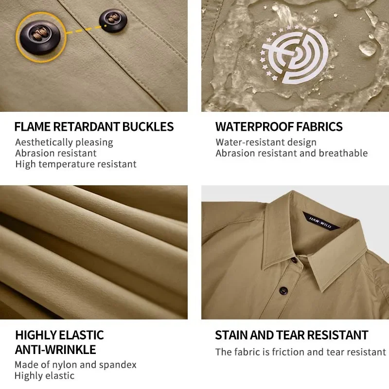 HAN WILD-Camiseta táctica con bolsillos y cremallera en el pecho para hombre, camisa protectora de manga larga de secado rápido para caza, Tops de trabajo al aire libre - imagen 5