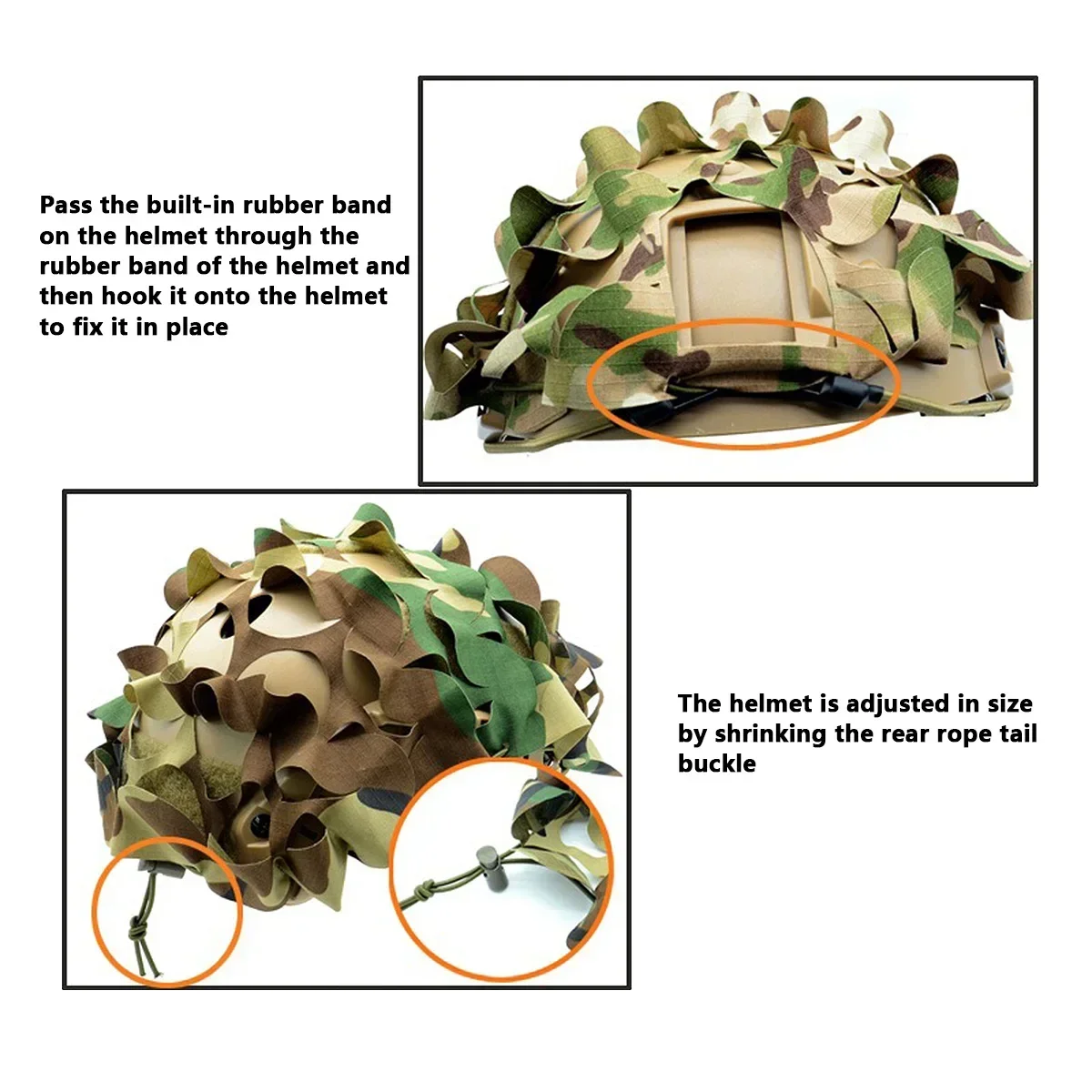 Cubierta de casco rápido de red de camuflaje 3D, cordón de nailon, paño de casco, corte láser, Airsoft, Paintball, accesorios de caza - imagen 5