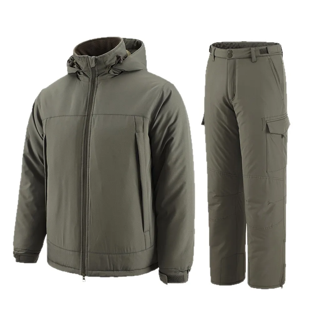 Traje térmico de algodón grueso de invierno para hombres pantalones de chaqueta con capucha resistentes al desgaste transpirables suaves - imagen 4