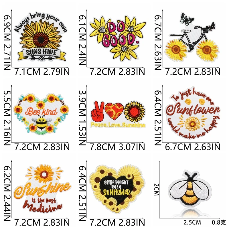 Parche bordado de girasol, 10 Uds., venta al por mayor, parches de flores con letras de corazón de amor para ropa, parches para planchar DIY para insignias de ropa - imagen 4