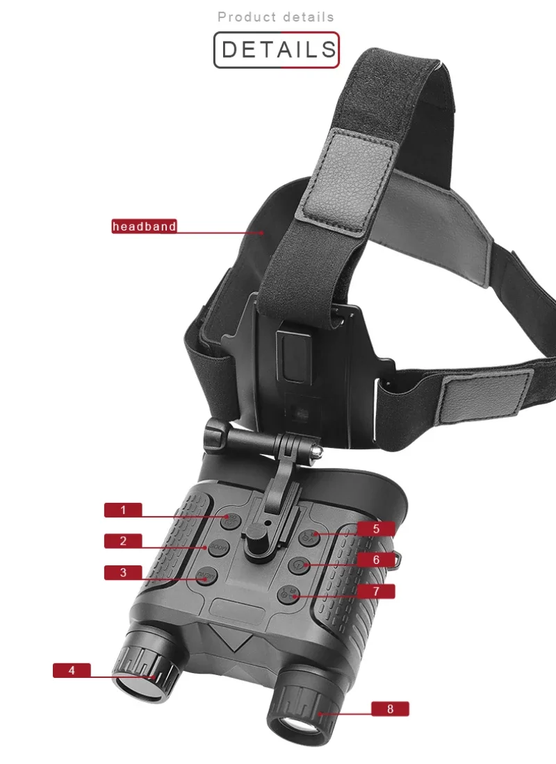 Binoculares de visión nocturna, equipo Digital infrarrojo para caza y acampada, pantalla de 2,7 pulgadas, montaje en la cabeza, batería integrada recargable, NV8160 - imagen 5