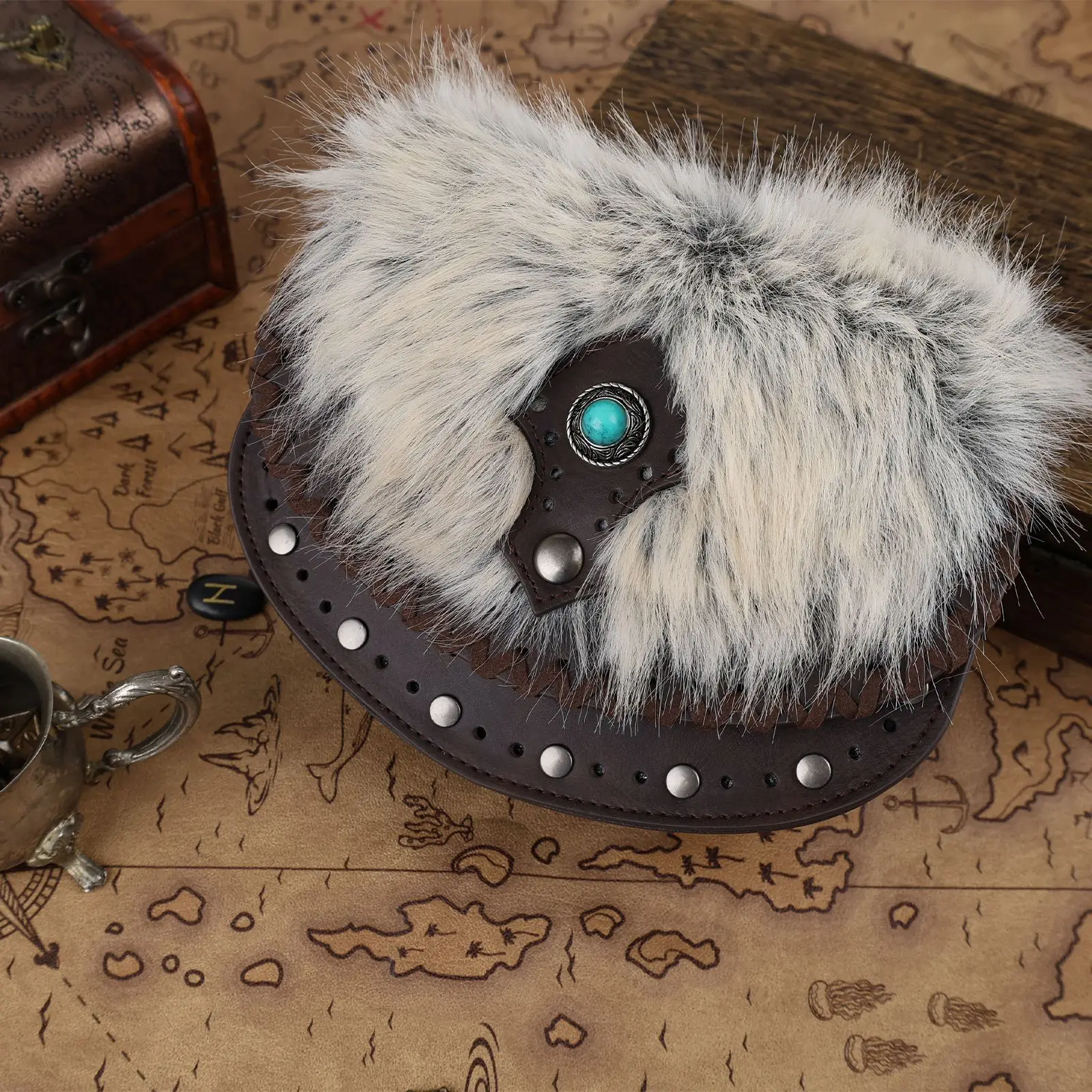 Bolso decorativo medieval turquesa: bolso de accesorios de cosplay retro de estilo nórdico (marrón/negro opcional) - imagen 3