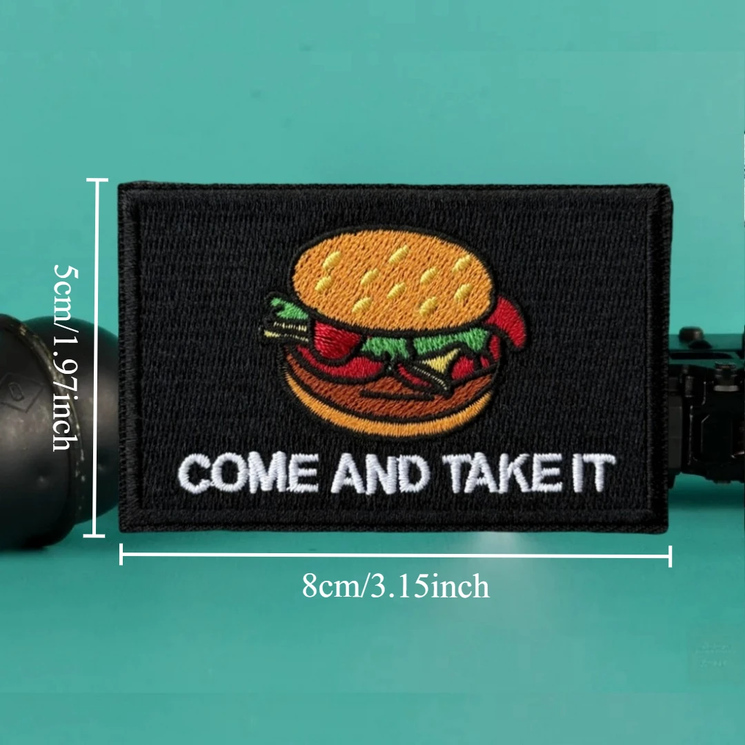 Parche táctico "Come and Take It", parche táctico de moral de hamburguesa, parches de gancho y bucle bordados del ejército militar para ropa, pegatina para mochila - imagen 2