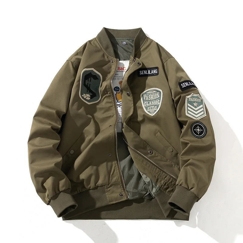 Chaqueta de béisbol con cuello redondo para hombre, abrigo de vuelo holgado de gran tamaño, chaquetas tácticas para exteriores, moda informal, Retro americano - imagen 2