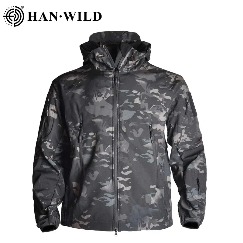 Chaqueta de lana táctica de concha suave, ropa para hombre, cortavientos de entrenamiento de asalto, abrigo cálido de invierno, chaquetas de senderismo con capucha de camuflaje