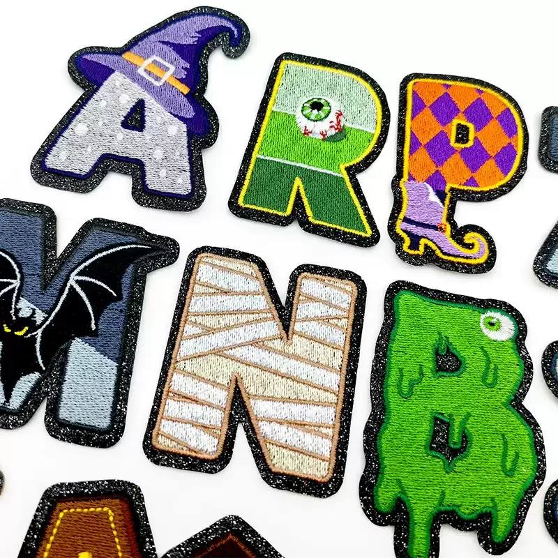 Parche para planchar con letras de Halloween, parches de fantasmas, parche bordado con letras de calabaza, parches del alfabeto con nombre DIY - imagen 4
