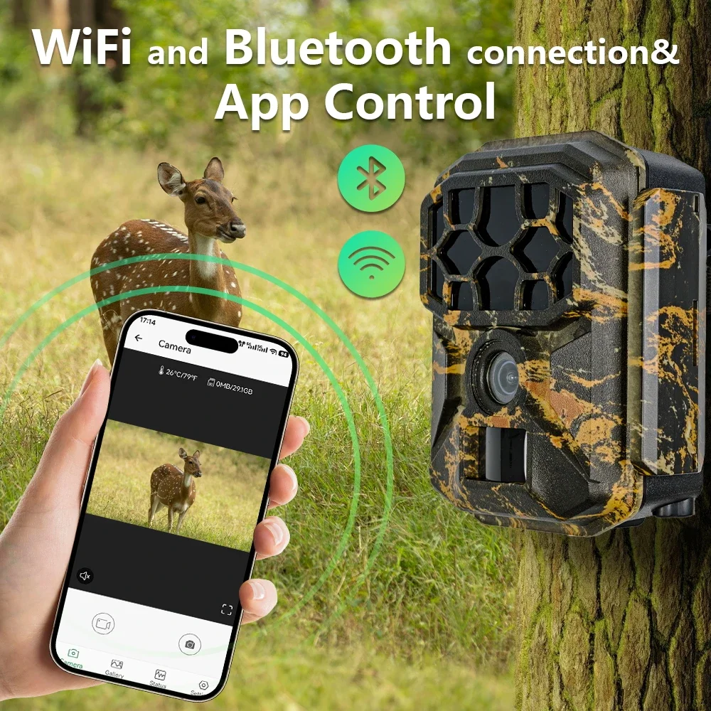 Cámara de rastreo Wifi IP66 para exteriores, 8K, 60MP, visión nocturna de vida silvestre, cámara con Panel Solar de movimiento PIR con batería de 7800Mah para caza - imagen 2