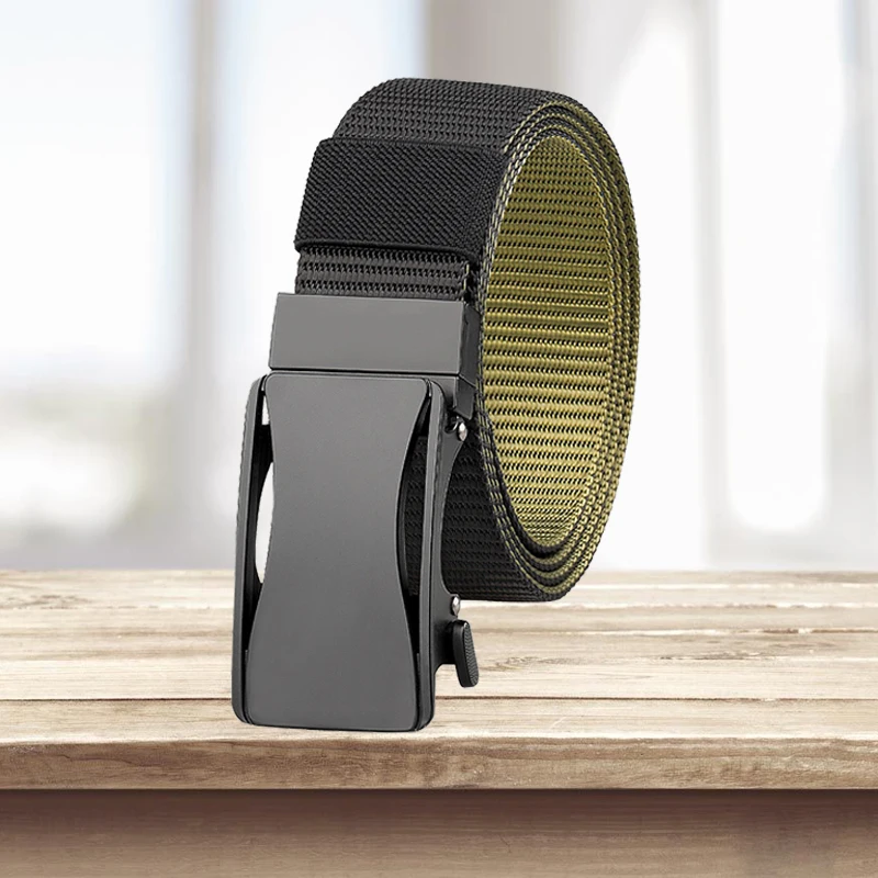 Cinturón tejido de nailon con hebilla giratoria para hombre, cinturón informal que combina con todo, hebilla de aleación, cinturón de lona de dos tonos, nuevo estilo - imagen 3