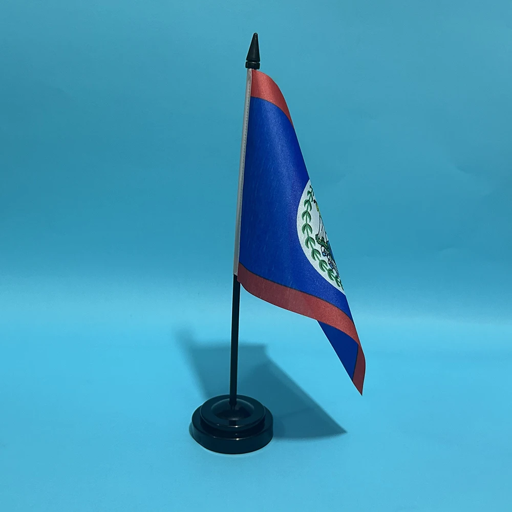 BANDERA DE SKY Escritorio de oficina pequeña bandera de Belize 14x21cm poliéster BZ BZE Bandera nacional de Belize Banner de país Adornos de escritorio Banderas - imagen 5