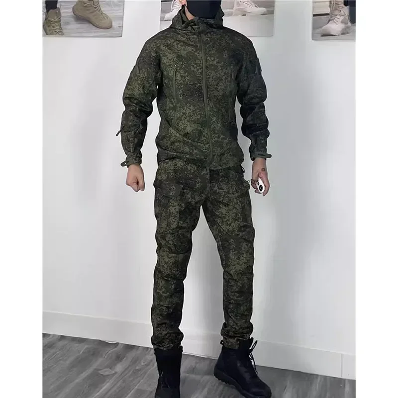 Conjunto de camuflaje de secado rápido para combate, Tops tácticos multibolsillos para hombre + pantalones Cargo resistentes al desgaste, traje, uniforme de entrenamiento de tiro en el campo - imagen 5