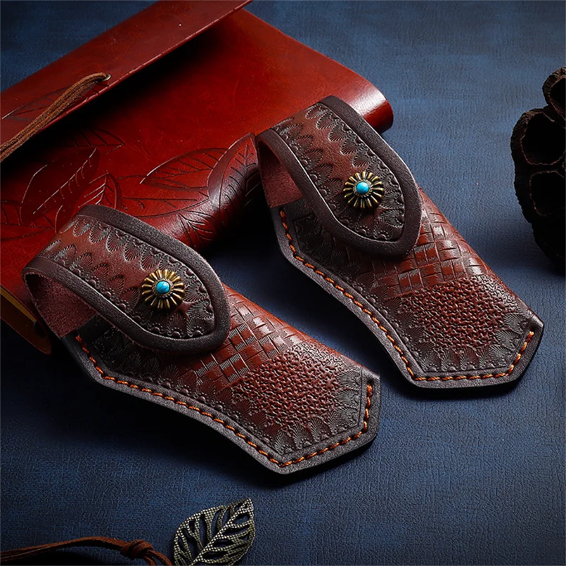 Alicates plegables de cuero de vaca genuino, funda con hebilla turquesa EDC, herramientas para exteriores, Funda de cuero de vaca, 10 unidades por lote - imagen 5