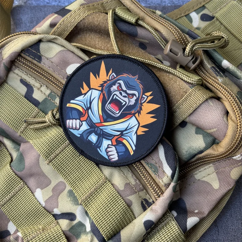 Parche Táctico con Estampado de Mono Luchador, Insignia de Moral, Parches Militares de Animales con Velcro para Ropa, Mochila, Brazalete