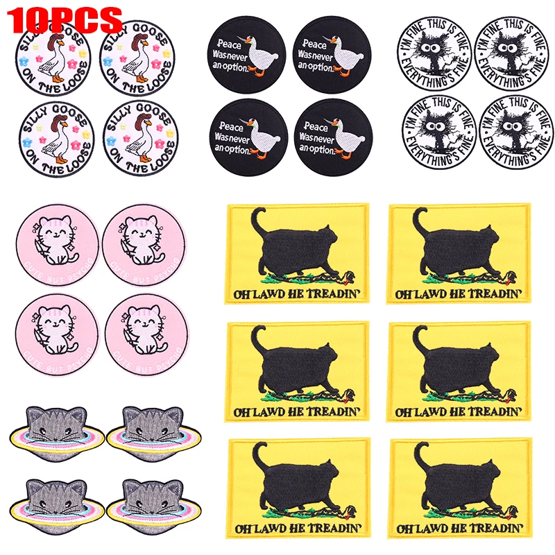 10 Uds. Venta al por mayor de parches bordados de animales, gatos y patos para ropa, parches de animales de dibujos animados, parches para planchar para ropa, chaquetas DIY