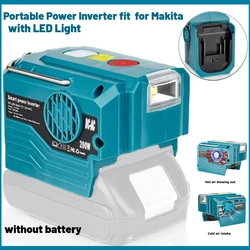 Inversor de corriente portátil, inversor de batería de litio móvil para exteriores de 220V con luz LED para batería de iones de litio Makita de 18V