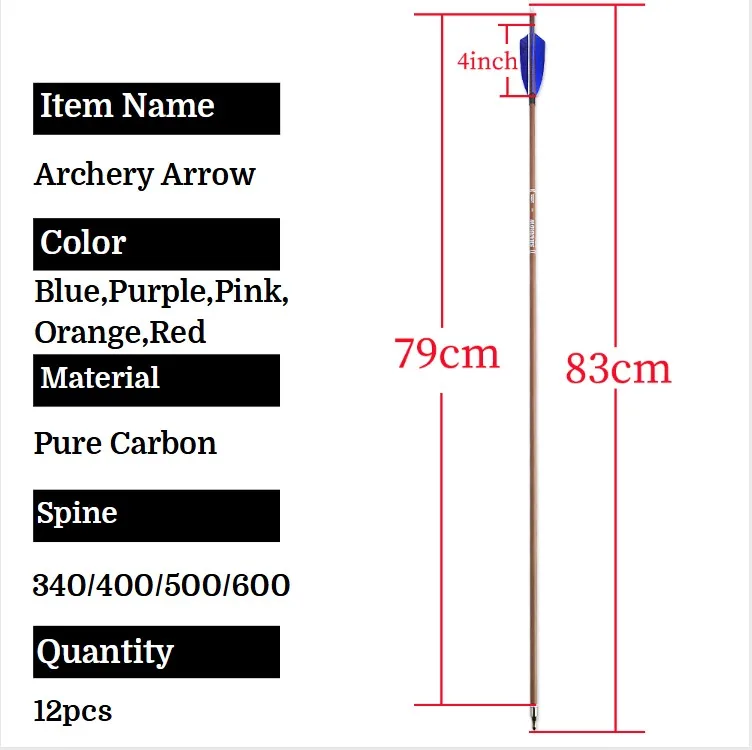 12 Uds flecha de carbono puro ID 6,2mm arco recurvo compuesto y flecha tiro con arco arco de caza 100gr puntos 4''plumas de pavo - imagen 5