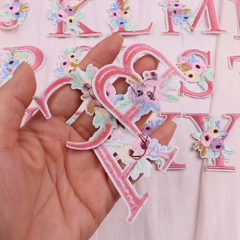 26 unids/set flor rosa parche con letras en inglés parches para planchar para ropa chaquetas zapatos sombrero suéter sombrero coser bordado decorativo - imagen 5
