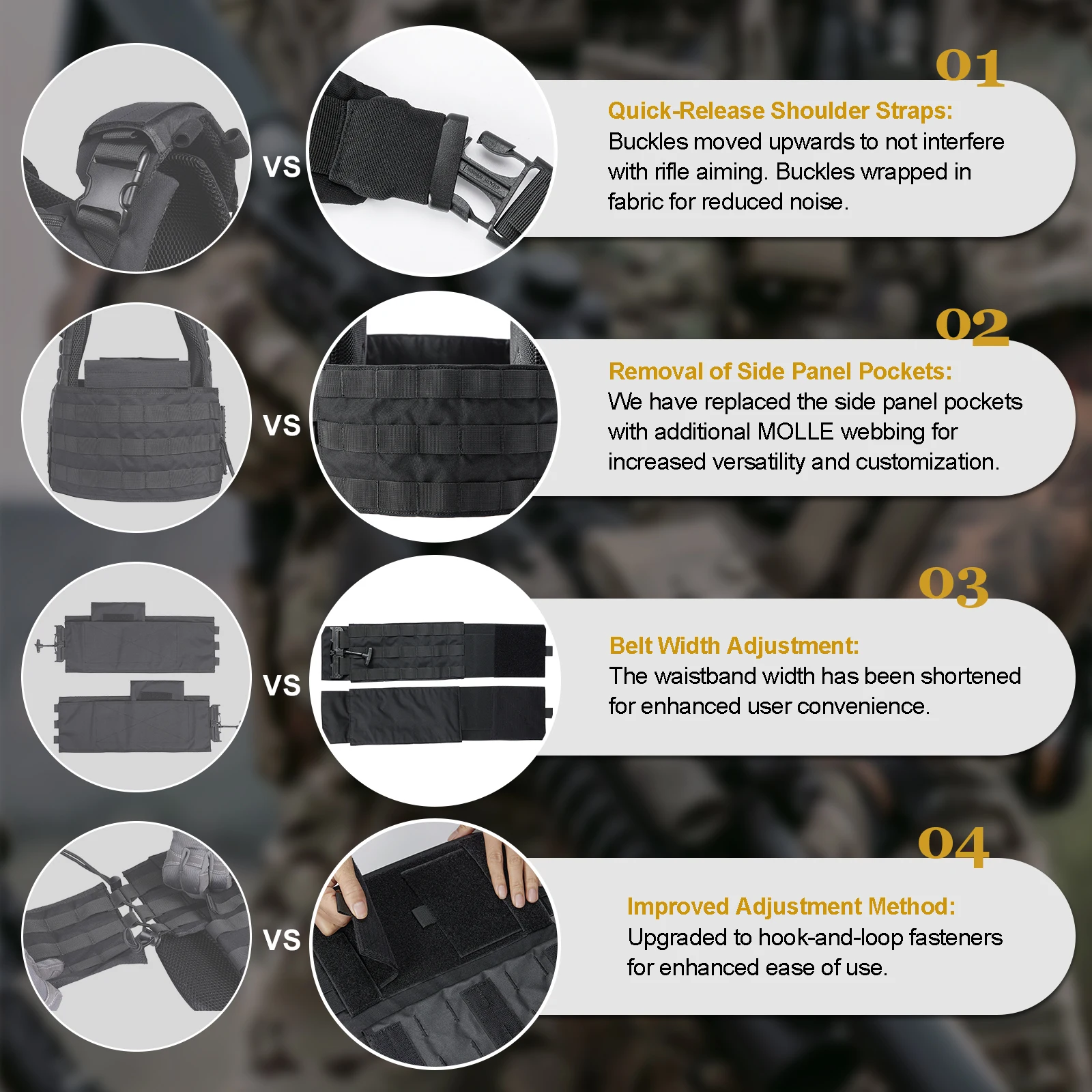 ONETIGRIS FYR chaleco táctico 500D Nylon chaleco ajustable de liberación rápida para chaleco de caza extraíble MOLLE multifunción de 32-45 pulgadas - imagen 5