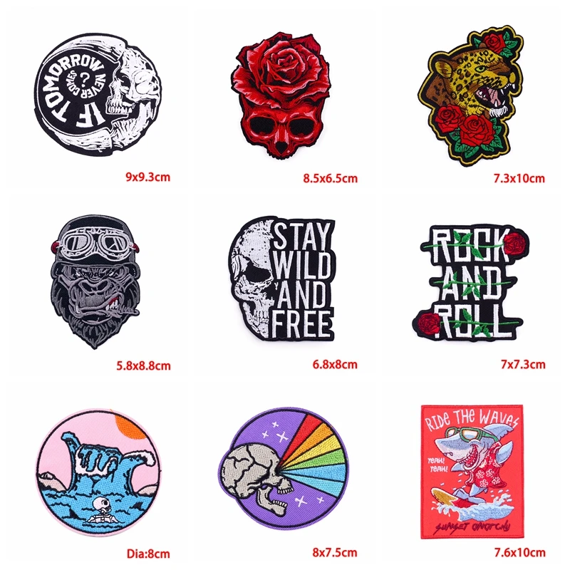Prajna-parches estilo Punk Rock para planchar en la ropa, apliques con insignias de Calavera, pegatinas para ropa, costura DIY, 10 piezas - imagen 3