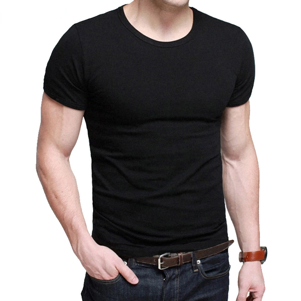 Camiseta de talla grande para hombre, camisa informal de manga corta con cuello redondo, ajustada, de Color sólido, de algodón, transpirable, de marca, Unisex, de verano