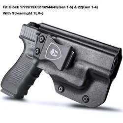 Funda IWB Kydex compatible con G17/19/19X/31/32/44/45(Gen 1-5) y 22(Gen 1-4) con dispositivo de puntería compatible con TLR-6 manos izquierda derecha